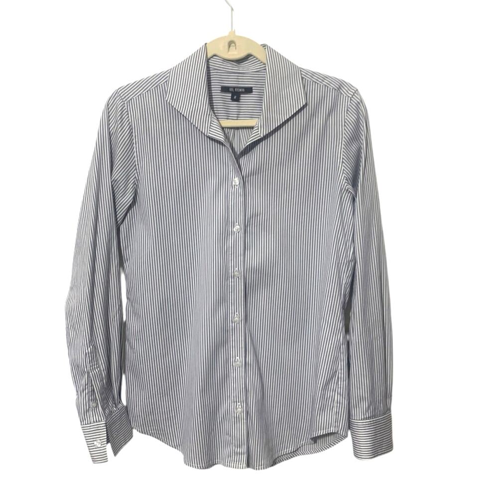Kal Reiman Classic Striped Button Front Shirt Blouse Made USA fabric / Italy sz2